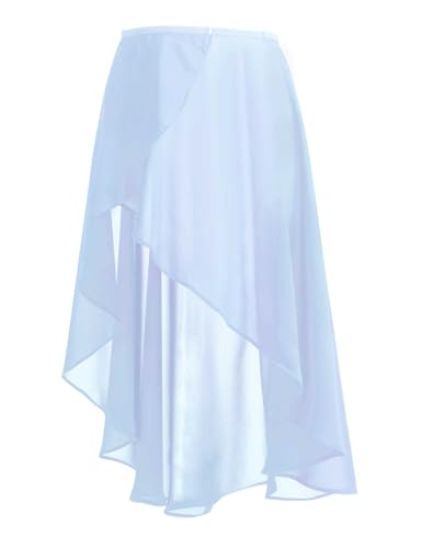 Women Ballet Wrap Skirt - Sheer Mid-Length Dance Skirt with Adjustable Waist - Light Blue
