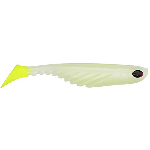 Glow/Chartreuse 4-inch PowerBait Ripple Shad Soft Fishing Bait - 5 Pack