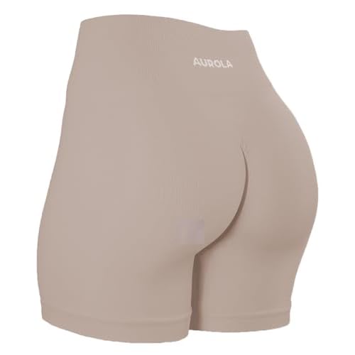 AUROLA Power Workout Shorts for Women Tummy Control Squat Proof Ribbed Thick Seamless Scrunch Active Short
