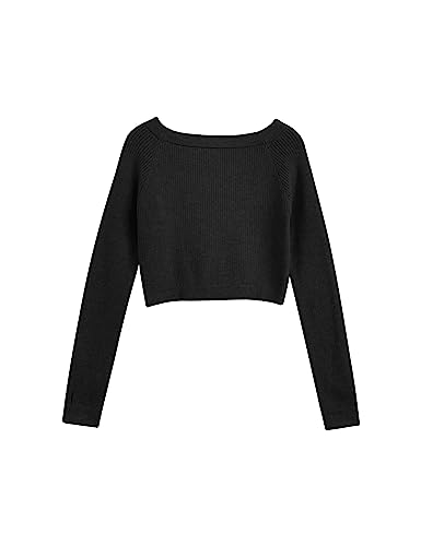 Girls Long Sleeve Dance Sweater - Black 8-9 Years Warm Ballet Warm-Up Pullover