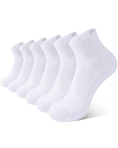 Kids Athletic Cushioned Ankle Socks - 7-10 Years, White - Pack of 6 Pairs