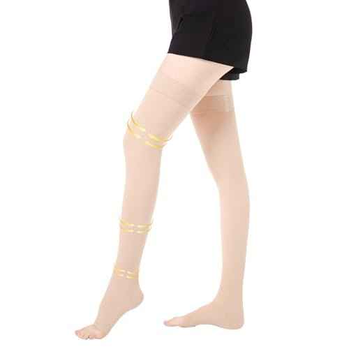 20-30 mmHg Compression Stockings for Women and Men, Medical Graduated Compression Hoses, Open Toe Thigh High Compression Socks, Long Toeless Support Stockings for Varicose Veins, Edema, DVT