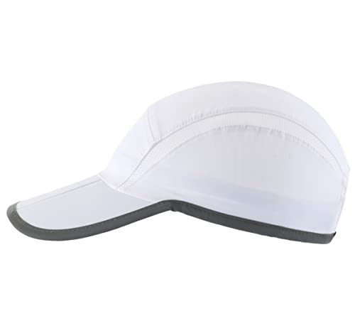 White Foldable Mesh Sports Cap with Reflective Stripe Breathable Sun Runner Hat