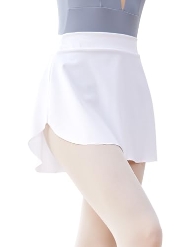 Girls Ballet Skirt for Dancing - Pull On Mini Skirt with Elastic Waist, Small White Variation