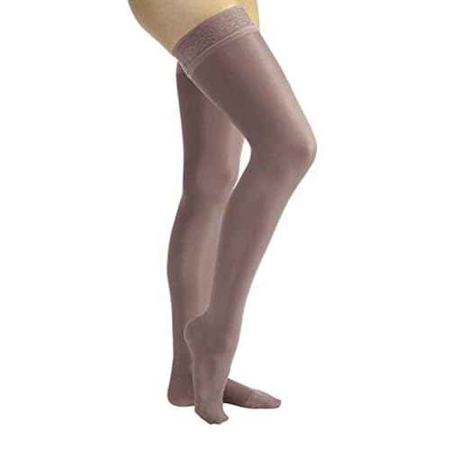 JOBST UltraSheer Thigh-High Compression Stockings for Women - Closed Toe - Lace Band - Medical Compression 15-20 mmHg - For Varicose and Spider Veins - Helps Prevent Swelling - Suntan, Medium Petite