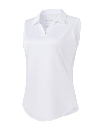 Women’s Sleeveless Golf Polo Shirt - Heather White, Medium - Active Sportswear