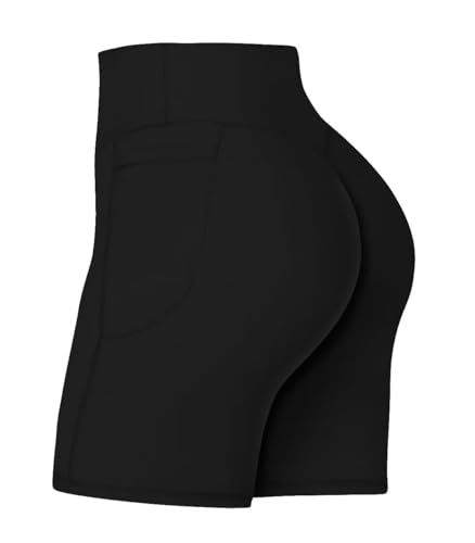 Sunzel Women's High Waist Biker Shorts with Pockets - No Front Seam, 8 Inch Inseam, Large, Black