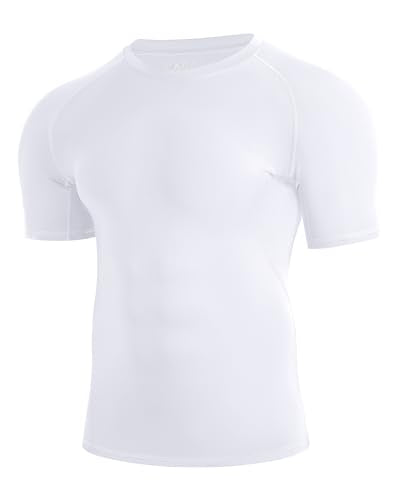 Men's Compression Athletic Football Shirt Short Sleeve Quick Dry Base Layer - Medium White