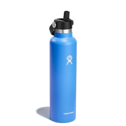 Hydro Flask Water Bottle - Insulated Stainless Steel - Straw Lid, Non Spill, Leakproof 24 Oz Cascade Blue