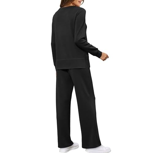 WIHOLL Women's 2 Piece Lounge Sets Sweatshirt Casual Travel Outfits Fashion Wide Leg Tracksuit Cozy Sweatsuits