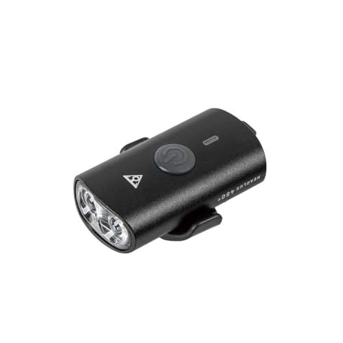 Topeak HeadLux 450+ USB Front Light ? Compact 450 Lumen Dual-LED Bike Headlight with USB-C Fast Charging, IPX6 Waterproof, Tool-Free Handlebar & Helmet Mount ? Long Runtime & GoPro Adapter