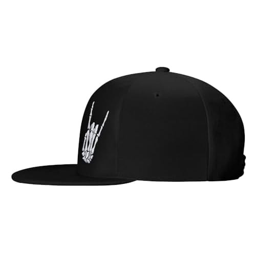 Skeleton Hand Snapback Hat for Men Women, Embroidered Adjustable Cotton Skull Finger Flat Bill Baseball Cap