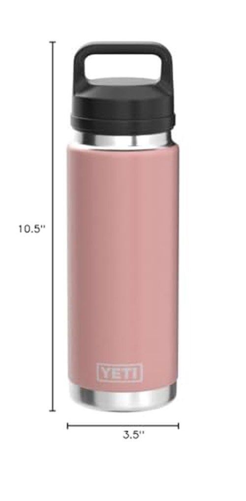 YETI Rambler 26 oz Bottle, Leakproof, Vacuum Insulated, Stainless Steel with Chug Cap, Sandstone Pink