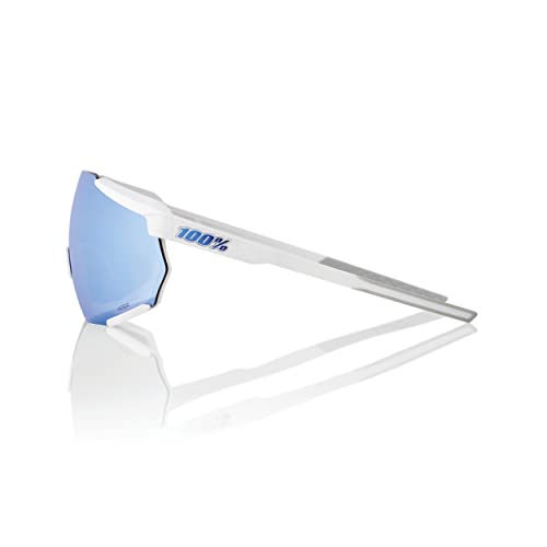 100% Racetrap 3.0 Sport Performance Sunglasses - Sport and Cycling Eyewear (Matte White - HiPER Blue Multilayer Mirror Lens)