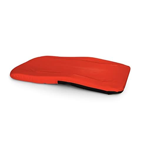Camco Portable Stadium Seat - Steel Frame w/Padded Cushion Seat, Back Support & Armrests - Invertible Armrests for Wider Seat & Non-Skid Bottom - Great for Camping, RVing, Picnics & More - Red (53096)