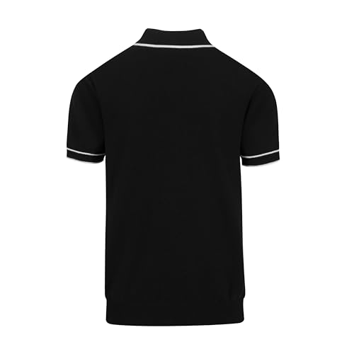 Men's Polo Shirts Short Sleeve Knit Casual Vintage Golf Top Black Stripe Large
