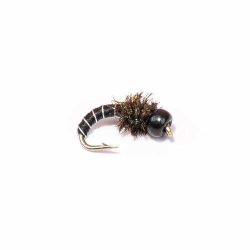Floating Feather Supply Zebra Midges for Fly Fishing 12 Pack - Hook Size 18-22, Fishing Accessories, Trout Flies, Wet Flies, Silver Bead Black, Gold Red, Tungsten Euro Nymph (Black, 22)