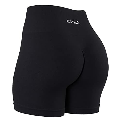 AUROLA Power Workout Shorts for Women Tummy Control Squat Proof Ribbed Thick Seamless Scrunch Active Short