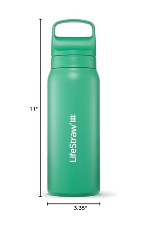 LifeStraw Go Series – Insulated Stainless Steel Water Filter Bottle for Travel and Everyday Use, Removes Bacteria, Parasites and Microplastics, Improves Taste, 24oz Cactus Green