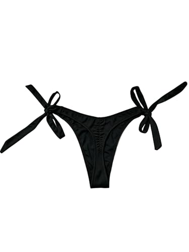 YELAIVP Women's Ruched Back Bikini Bottoms - Black XL, String Side Tie, High Cut Cheeky Swimwear
