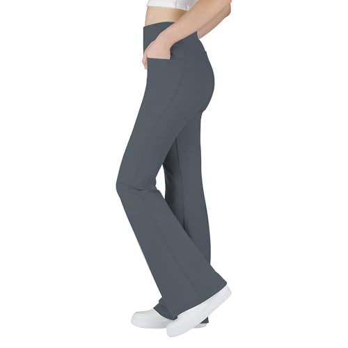 Big Elephant Girls Flare Leggings with Pockets, High-Waisted Dark Gray Small