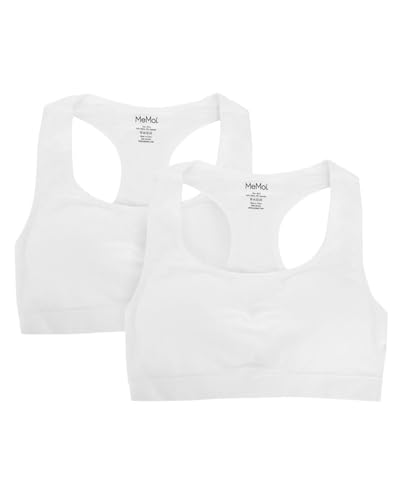 Girls Sports Bra 2-Pack - White L-14 Removable Pads Teen Training Bras