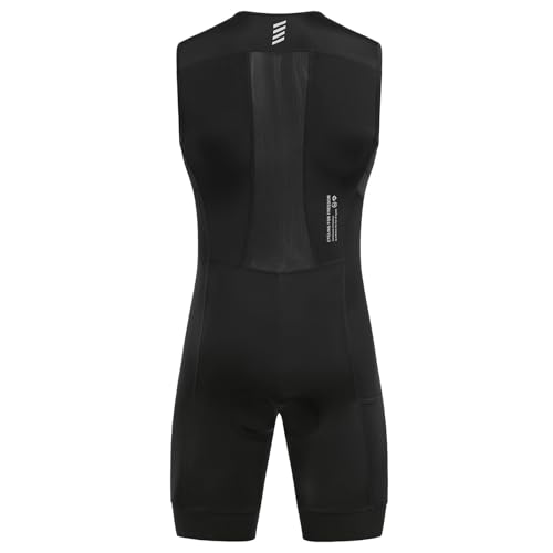 Santic Men's Triathlon Suit Sleeveless Skinsuit Padded Quick-Dry Swim Bike Run with Pockets