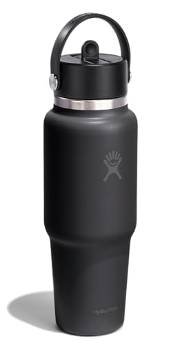 Hydro Flask 32 Oz Insulated Water Bottle with Wide Straw Lid - Leakproof, Cold for 24 Hours - Tonal Black