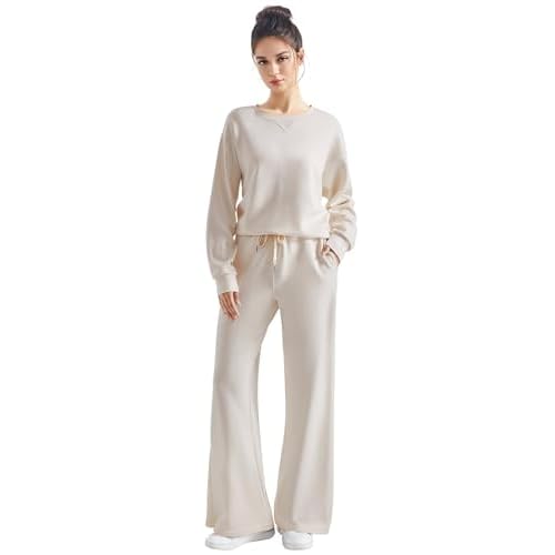 SUUKSESS Women Modal Fall 2 piece outfits Oversized Sweatshirt Wide Leg Pants