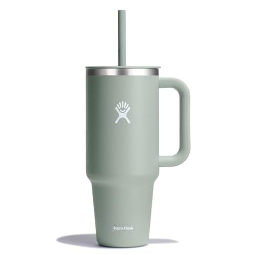Hydro Flask Travel Tumbler with Handle, Lid and Straw - Insulated Stainless Steel in 40 Oz Agave