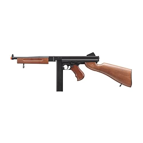 Airsoft Tommy Thompson Submachine Gun WW2 Chicago Typewriter Full Auto Electric SMG AEG with Extra Drum Magazines, Battery and Charger