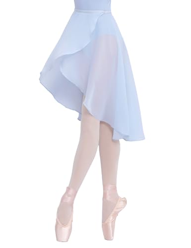 Women Ballet Wrap Skirt - Sheer Mid-Length Dance Skirt with Adjustable Waist - Light Blue