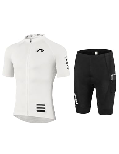 Men's Cycling Jersey Set Large White Reflective Breathable Quick-Dry Bib Shorts
