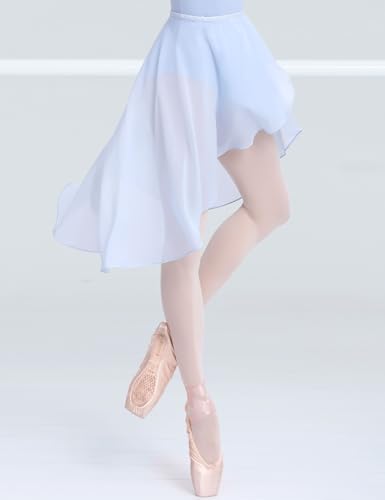 Women Ballet Wrap Skirt - Sheer Mid-Length Dance Skirt with Adjustable Waist - Light Blue