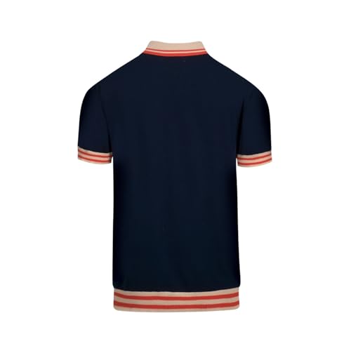 Men's Vintage Knit Short Sleeve Polo Shirt Dark Blue XX-Large - Owl Pattern