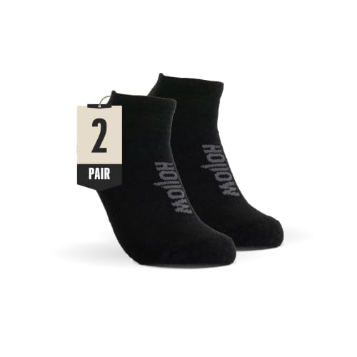 HOLLOW No Show Socks for Men & Women - Moisture Wicking, 2 Pairs, Large, Black