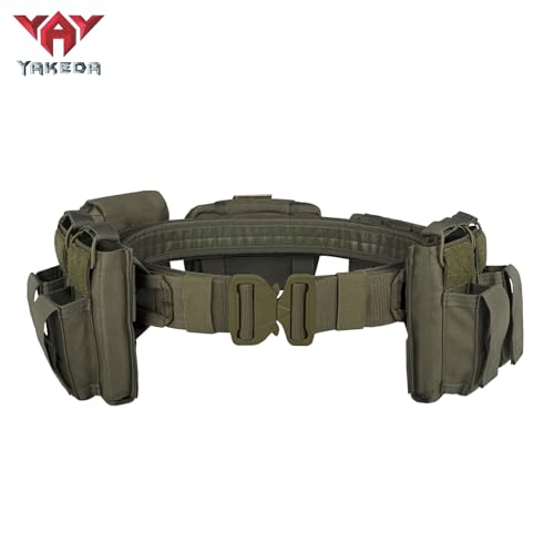 Tactical Battle Belt with Pouches – 7-Piece Quick-Release MOLLE Belt Set, Green (Adjustable Dual-Belt System)