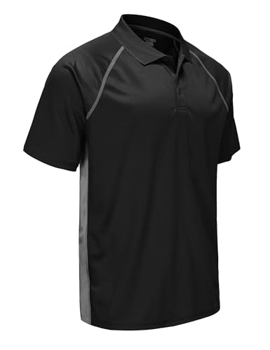 Men's Golf Polo Shirt Short Sleeve Moisture Wicking Quick Dry Performance UPF 50+ 5X-Large - Black