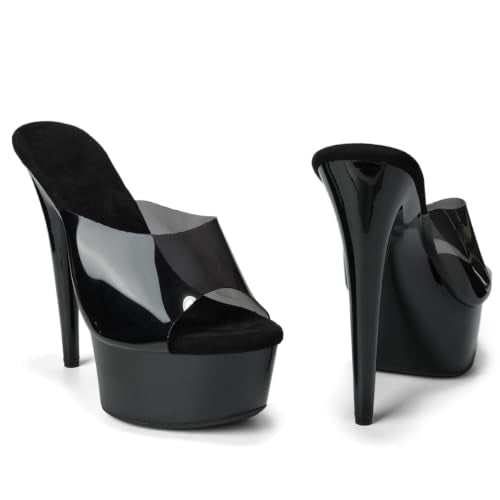 Black 12cm Platform High Heels for Pole Dance & Exotic Shoes - Open Toe, Slip-On