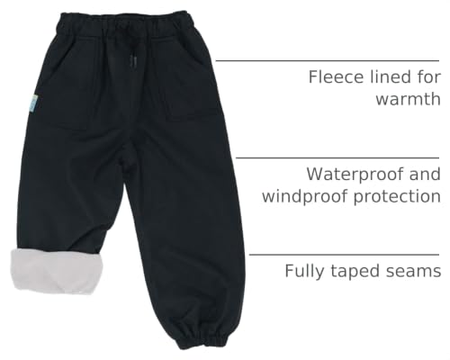 JAN & JUL Cozy-Dry Rain & Snow Pants for Toddlers 3T Fleece-Lined Black
