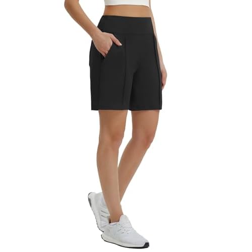 baleaf Women's 7 Inch Bermuda Long Shorts with Zipper Pockets High Waisted Athletic Shorts Walking Dressy Casual Loose