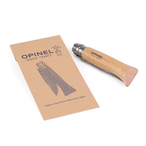 Opinel No. 08 INOX - Sandvik Stainless Steel Folding Pocket Knife, Beechwood Handle, 3.28 in Blade, Virobloc Safety Locking Collar, Made in France