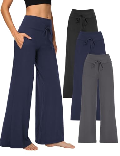 Showitty Wide Leg Pants for Women with Pockets High Waist Lounge Yoga Pants - Large / 01 Black