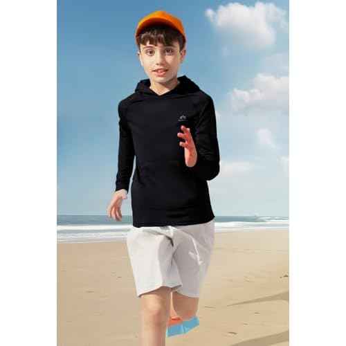 Heathyoga Rash Guard for Boys Swim Shirt UPF 50+ UV Sun Protection Hooded Fishing Shirt with Pocket for Toddler Kid