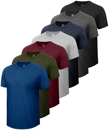 7 Pack Men's Athletic Short Sleeve T-Shirts - Quick Dry Gym Shirts, Heather Black & More XL