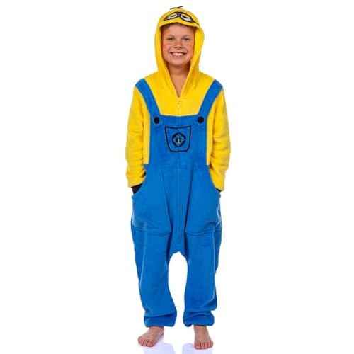INTIMO Minions Boys' Kigurumi Union Suit ? Stuart & Kevin Designs ? Super Soft Fleece Minion Pajamas with Embroidered Details