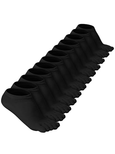 Bencailor Cotton Ankle Toe Socks for Women Men Running - 6 Black 5-9