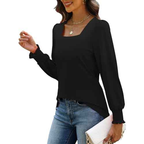 MixShe Womens Square Neck Blouses 2025 Fall Fashion Long Sleeve Casual Stretchy Pullover Tops