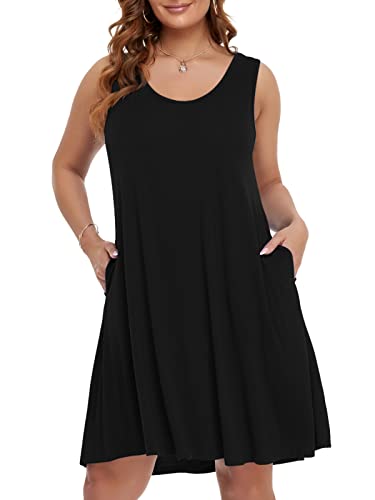 BELAROI Plus Size Summer Sundress for Women - Tie Dye Tank Dress with Pockets - Black 3X