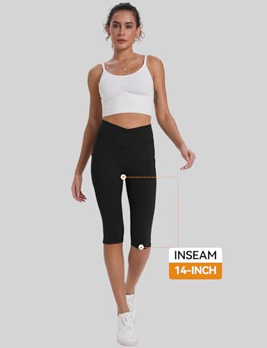 Women's Knee Length Capri Leggings with Pockets - Black, X-Large - Yoga & Workout Pants